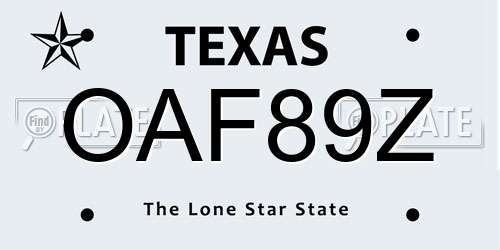 OAF89Z Texas License Plate