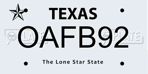 OAFB92 Texas License Plate