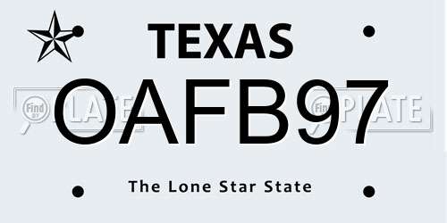 OAFB97 Texas License Plate