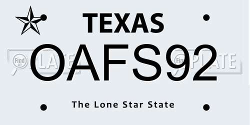 OAFS92 Texas License Plate