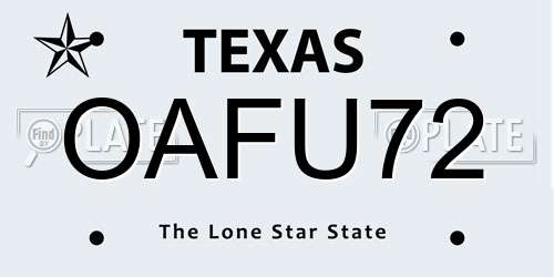 OAFU72 Texas License Plate