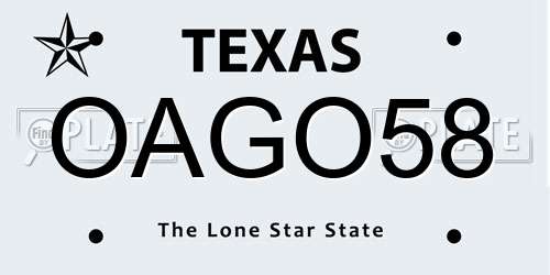 OAGO58 Texas License Plate