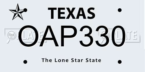 OAP330 Texas License Plate