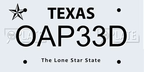 OAP33D Texas License Plate