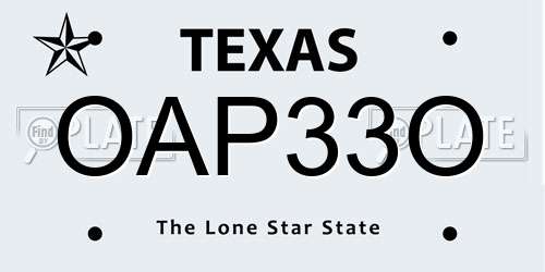 OAP33O Texas License Plate