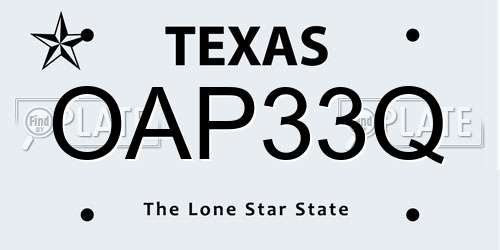 OAP33Q Texas License Plate