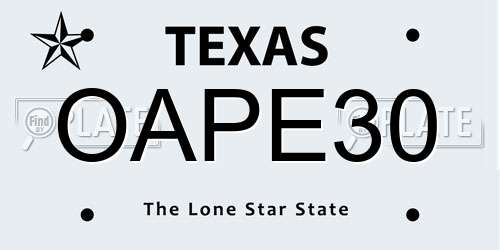 OAPE30 Texas License Plate