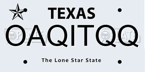 OAQITQQ Texas License Plate