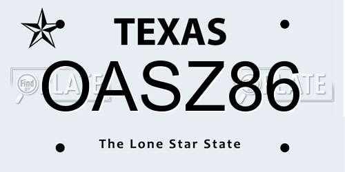 OASZ86 Texas License Plate