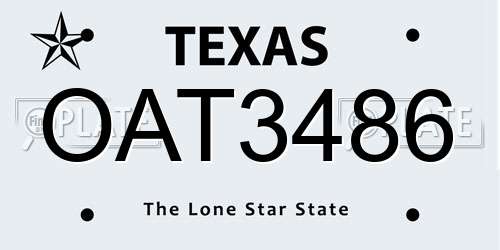 OAT3486 Texas License Plate