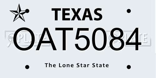OAT5084 Texas License Plate