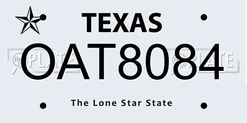 OAT8084 Texas License Plate