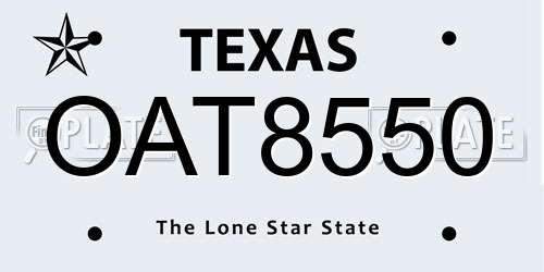 OAT8550 Texas License Plate