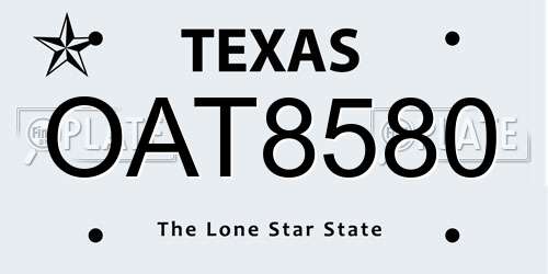 OAT8580 Texas License Plate