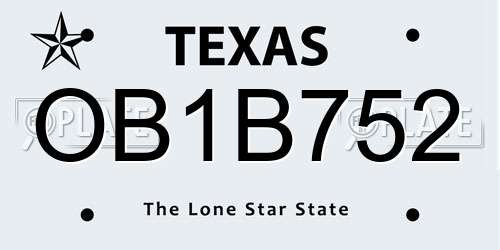 OB1B752 Texas License Plate