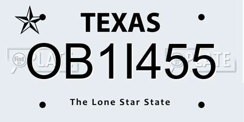 OB1I455 Texas License Plate