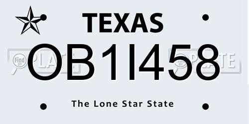 OB1I458 Texas License Plate