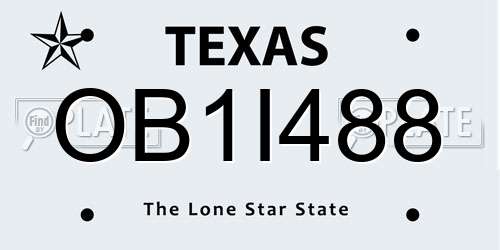 OB1I488 Texas License Plate