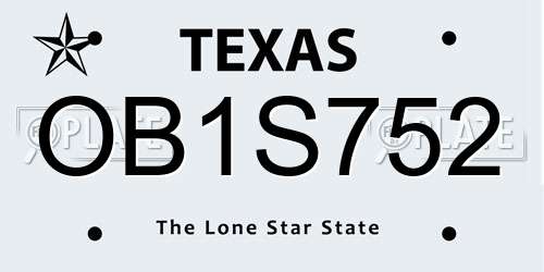 OB1S752 Texas License Plate