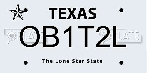 OB1T2L Texas License Plate