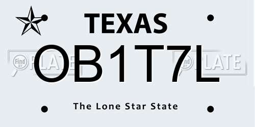 OB1T7L Texas License Plate
