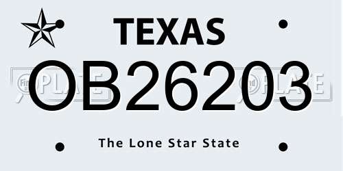 OB26203 Texas License Plate