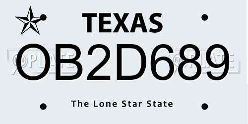 OB2D689 Texas License Plate