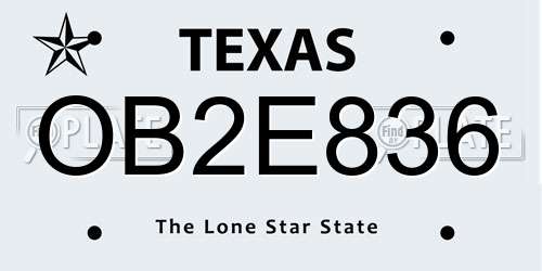 OB2E836 Texas License Plate