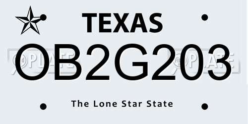 OB2G203 Texas License Plate