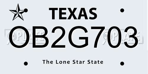 OB2G703 Texas License Plate