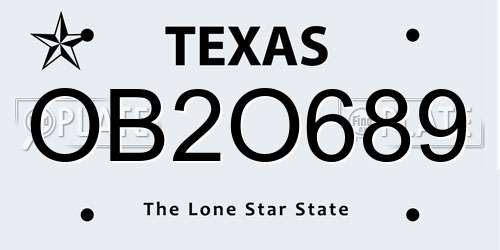 OB2O689 Texas License Plate
