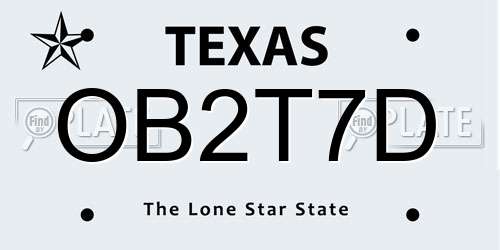 OB2T7D Texas License Plate