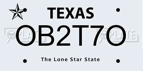 OB2T7O Texas License Plate