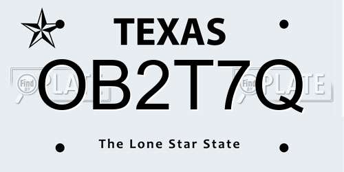 OB2T7Q Texas License Plate