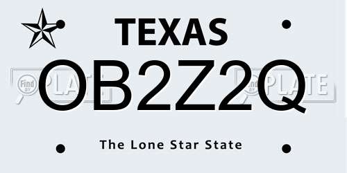 OB2Z2Q Texas License Plate