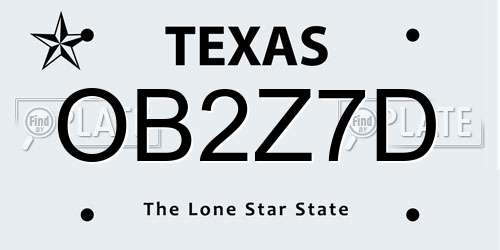 OB2Z7D Texas License Plate