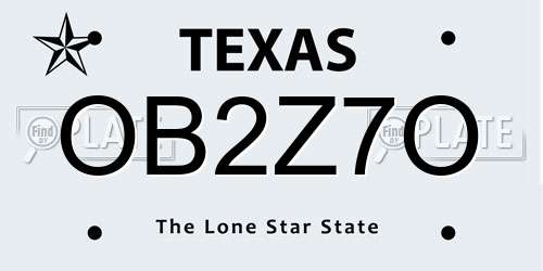 OB2Z7O Texas License Plate