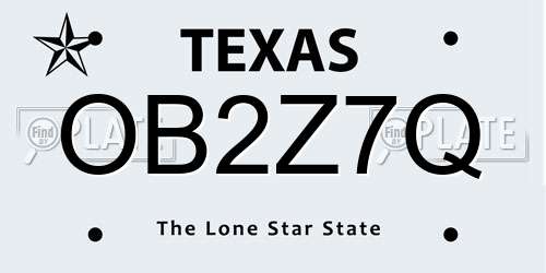OB2Z7Q Texas License Plate