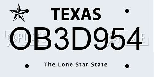 OB3D954 Texas License Plate