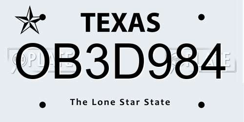 OB3D984 Texas License Plate