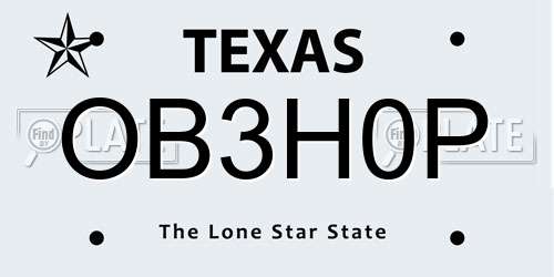 OB3H0P Texas License Plate