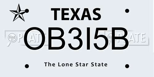 OB3I5B Texas License Plate