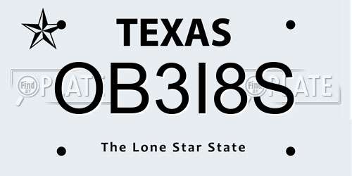 OB3I8S Texas License Plate