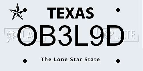 OB3L9D Texas License Plate