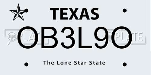 OB3L9O Texas License Plate