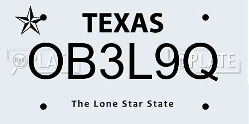 OB3L9Q Texas License Plate