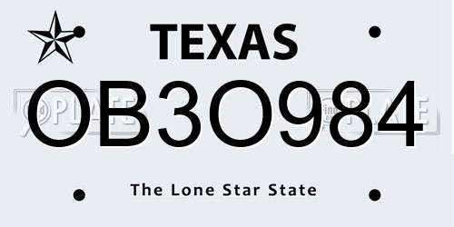 OB3O984 Texas License Plate