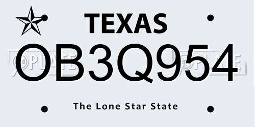OB3Q954 Texas License Plate
