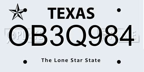 OB3Q984 Texas License Plate
