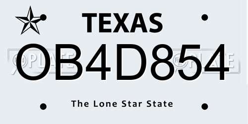 OB4D854 Texas License Plate